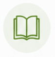 Open book icon inside pale green circle