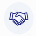 Blue handshake icon in circular background