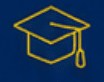 Yellow graduation cap icon on blue background